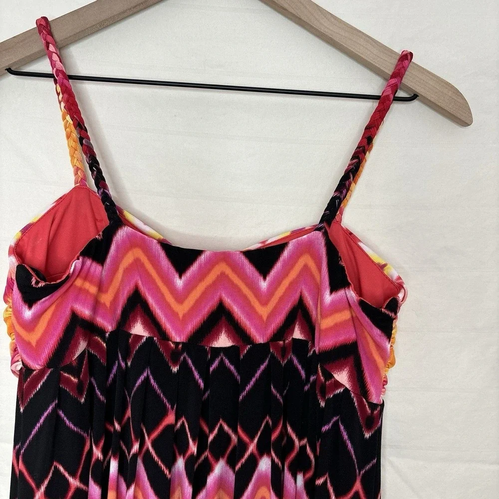 Bisou Bisou Maxi Dress 10 Pink Zig Zag Sundress Braided Y2K‎ Beach Pink Whimsy